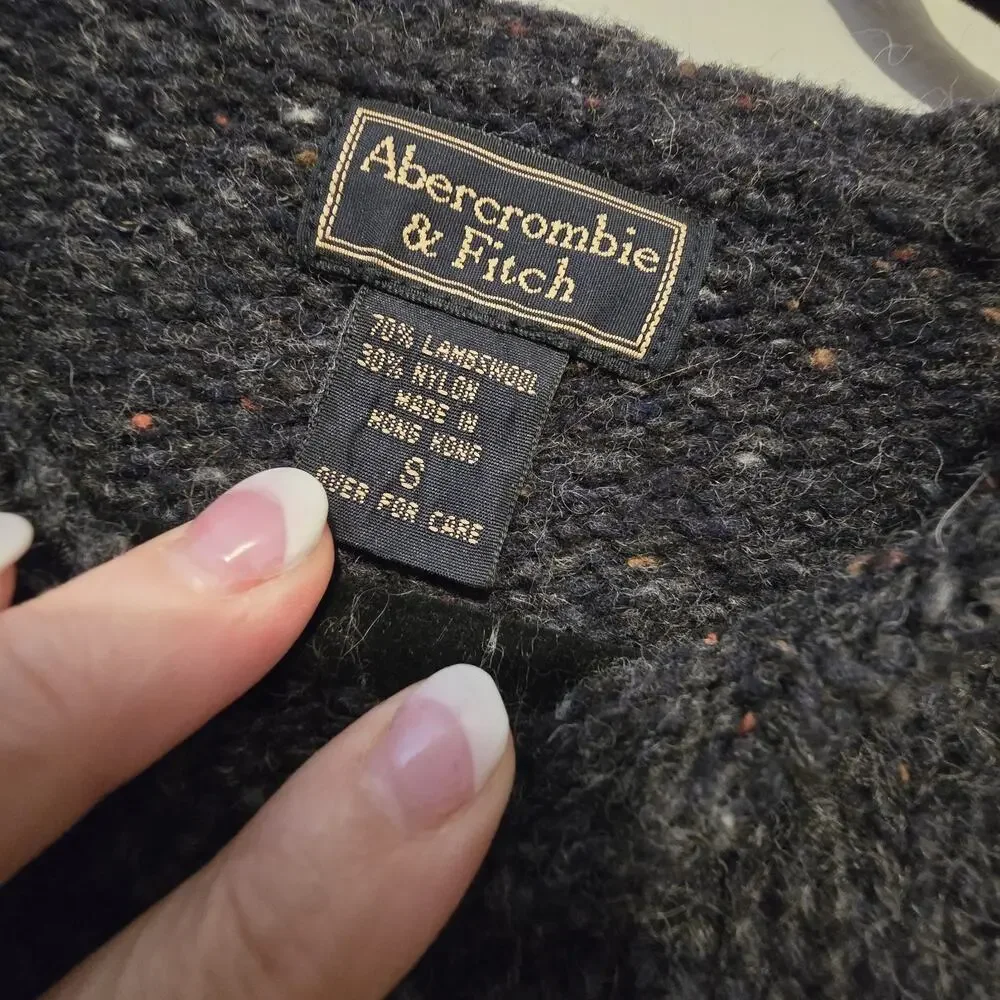 Vtg 80s 90s Abercrombie Fitch Wool Fair Isle Sweater Men SM Gray Hong Kong Tweed